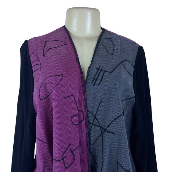 Ahni Womens Black Purple Gray Rayon Abstract Open Jacket Handmade USA Size 2 - Picture 4 of 7